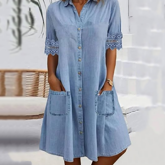 💙😍Dámské ležérní volné džínové šaty s kapsami👗