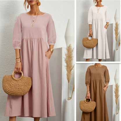 👗Dámské letní šaty s rukávy do lucerny z bavlny a lnu⭐👇