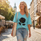 💓Dámské tričko s výstřihem do V, jednoduchým růžovým potiskem a v nadměrné velikosti🌹👕