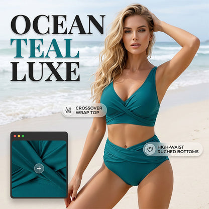 👙😍Dámský high-waisted bikini set s řasením💓