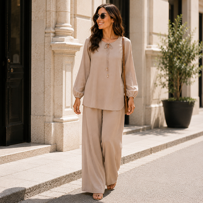 👜 Elegant 2-delars set för dam – stilren topp & matchande byxor, perfekt för kontoret, middagar & afterwork, smickrande & bekväm hela dagen 🌸