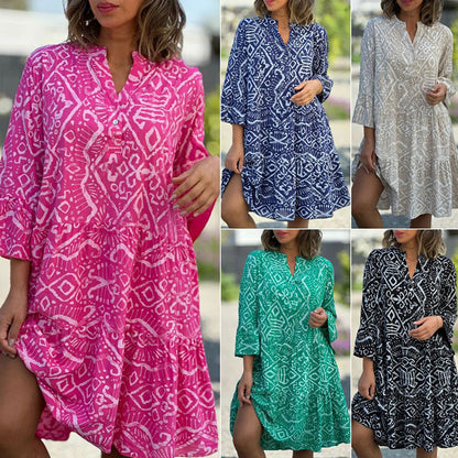 🌺【S-4XL】Sezónní styly💐 Volné šaty s potiskem a výstřihem do V