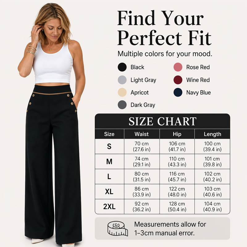Women's High-Waisted, Highly Stretchy Wide-Leg Pants with Contrast-Color Piping