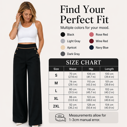 Women's High-Waisted, Highly Stretchy Wide-Leg Pants with Contrast-Color Piping