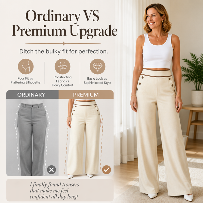 Women's High-Waisted, Highly Stretchy Wide-Leg Pants with Contrast-Color Piping