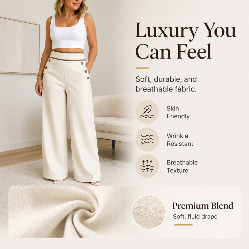 Women's High-Waisted, Highly Stretchy Wide-Leg Pants with Contrast-Color Piping