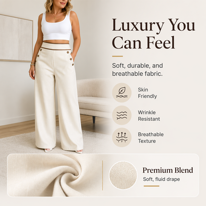Women's High-Waisted, Highly Stretchy Wide-Leg Pants with Contrast-Color Piping