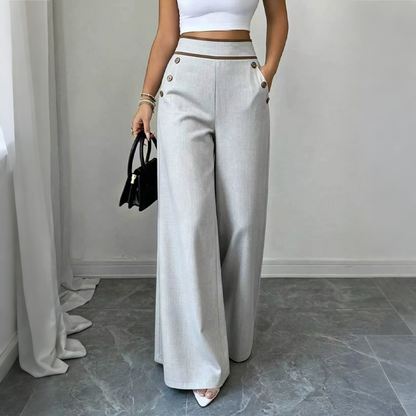 Women's High-Waisted, Highly Stretchy Wide-Leg Pants with Contrast-Color Piping