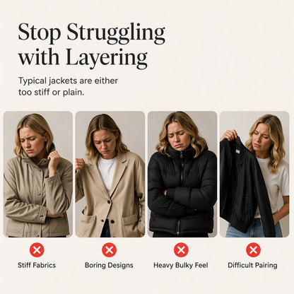 🍂🔥Women’s Elegant Denim Spliced Ribbed Knit Coat