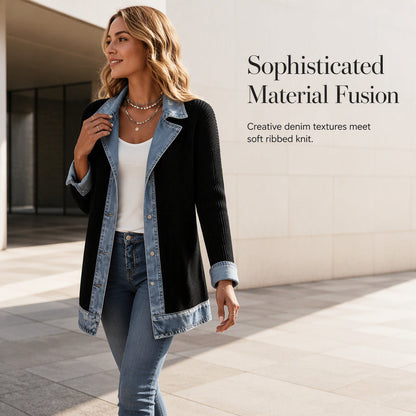 🍂🔥Women’s Elegant Denim Spliced Ribbed Knit Coat