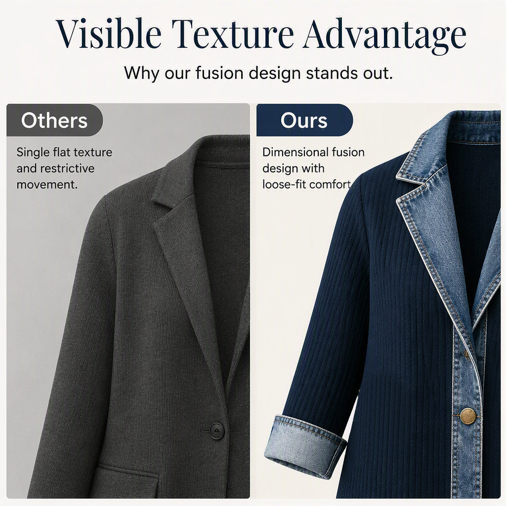 🍂🔥Women’s Elegant Denim Spliced Ribbed Knit Coat