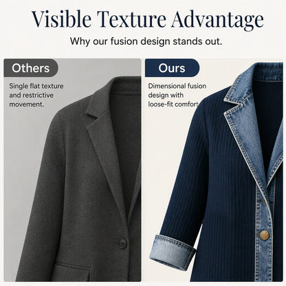 🍂🔥Women’s Elegant Denim Spliced Ribbed Knit Coat