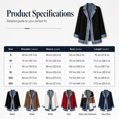 🍂🔥Women’s Elegant Denim Spliced Ribbed Knit Coat