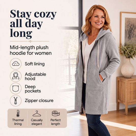 🔥✨Women's Casual Zip up Fleece Hoodies Tunic Sweatshirt