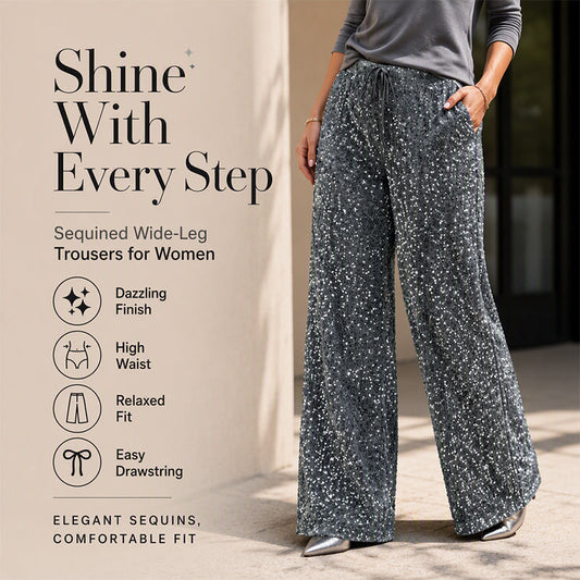 👖Women's Sequin Sparkle Elastic Waist Straight-Leg Pants