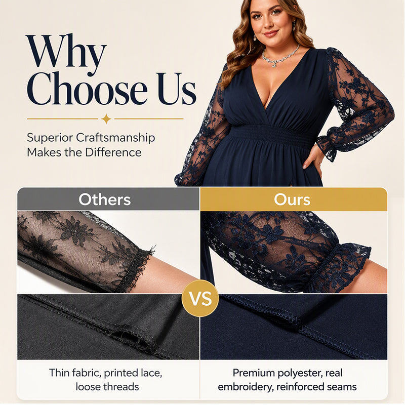 🌸Limited-Time Offer-Women’s Elegant V Neck Lace Patchwork Maxi Dress