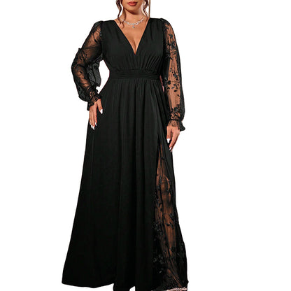 🌸Limited-Time Offer-Women’s Elegant V Neck Lace Patchwork Maxi Dress