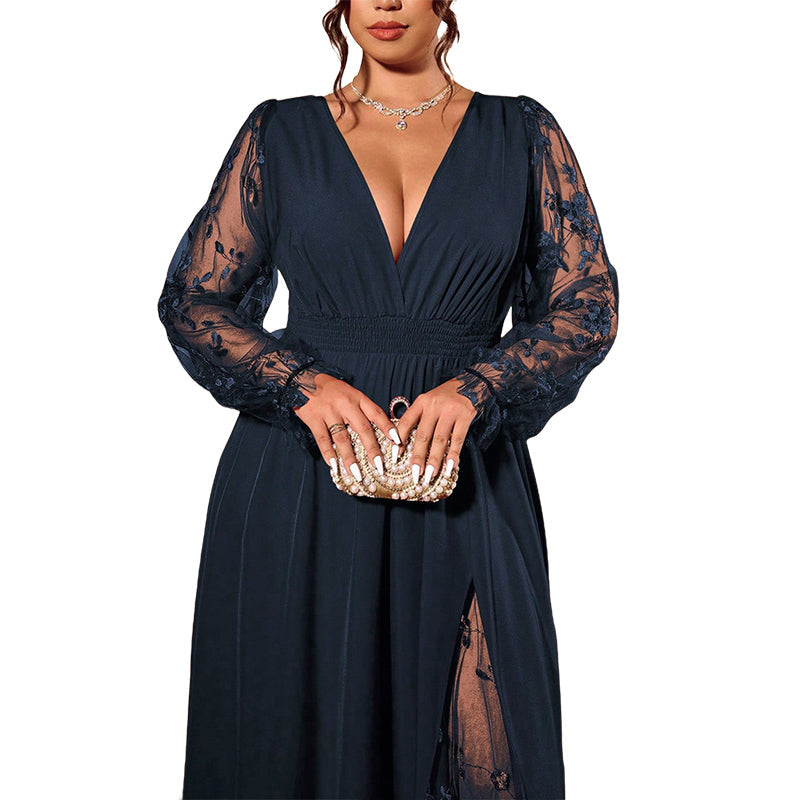 🌸Limited-Time Offer-Women’s Elegant V Neck Lace Patchwork Maxi Dress