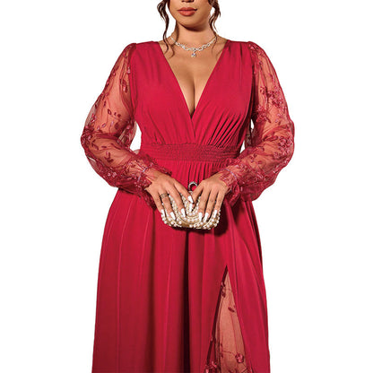 🌸Limited-Time Offer-Women’s Elegant V Neck Lace Patchwork Maxi Dress
