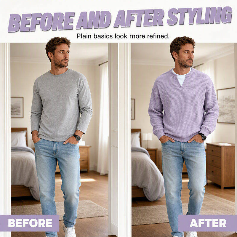 ⏳LAST DAY SALE ONLY ￡18.99!!🔥✨Men's Textured Waffle Layered-Look Long-Sleeve Tee