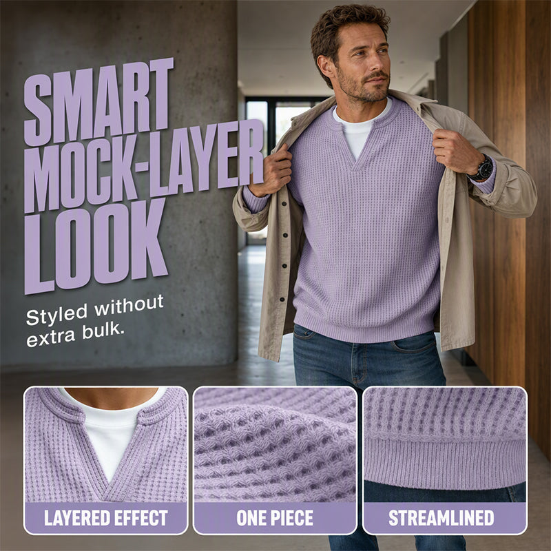 ⏳LAST DAY SALE ONLY ￡18.99!!🔥✨Men's Textured Waffle Layered-Look Long-Sleeve Tee