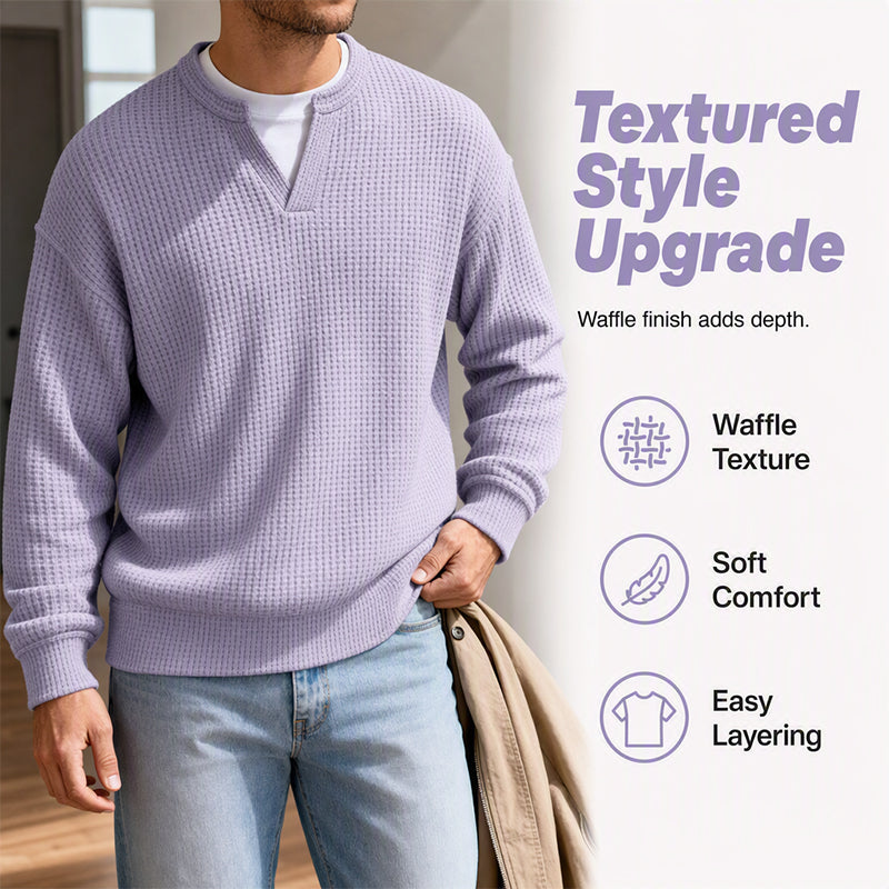 ⏳LAST DAY SALE ONLY ￡18.99!!🔥✨Men's Textured Waffle Layered-Look Long-Sleeve Tee