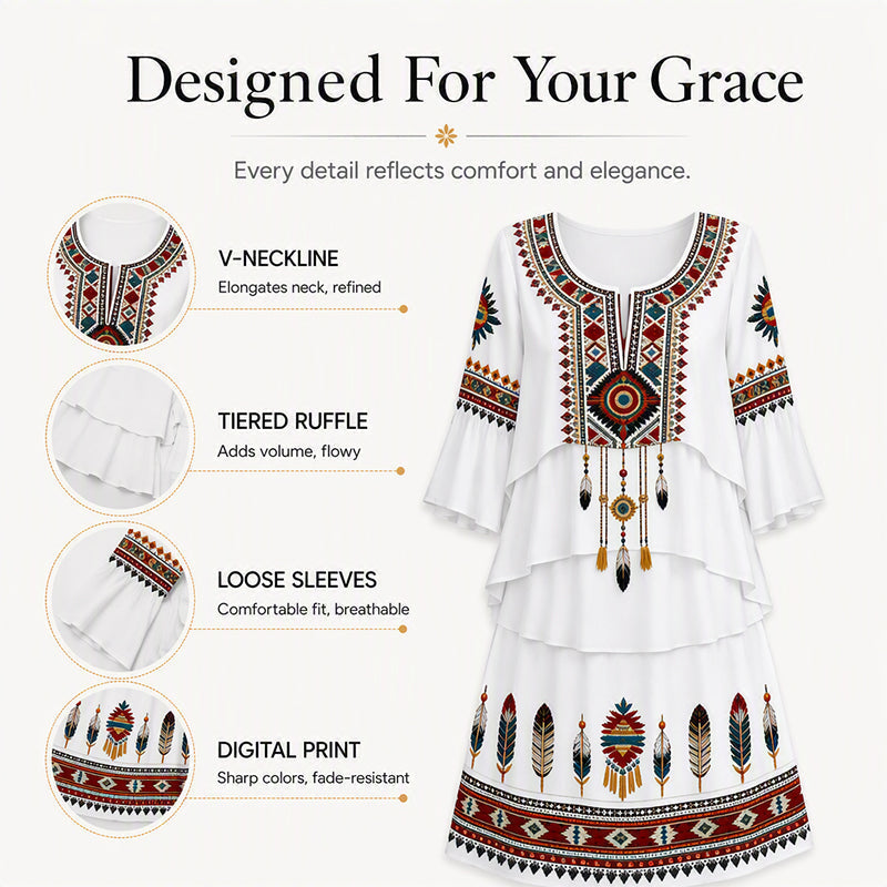 💃Women's Vintage Ethnic Print Tiered Dress