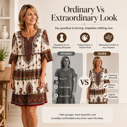 💃Women's Vintage Ethnic Print Tiered Dress