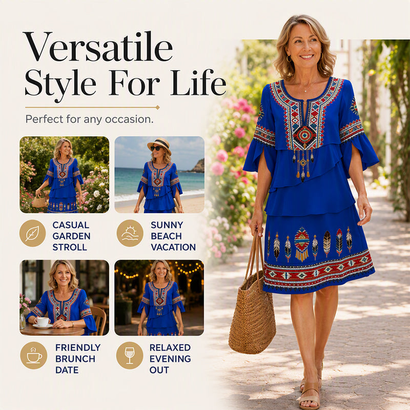 💃Women's Vintage Ethnic Print Tiered Dress
