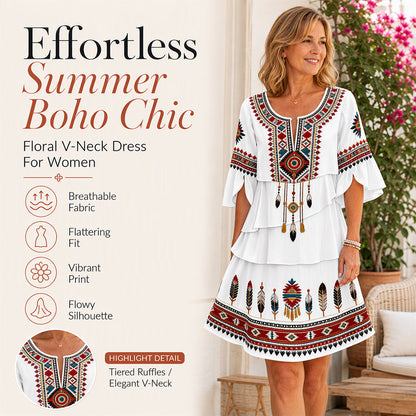 💃Women's Vintage Ethnic Print Tiered Dress