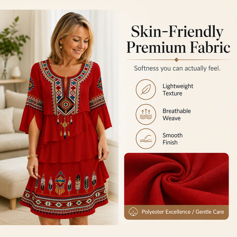 💃Women's Vintage Ethnic Print Tiered Dress