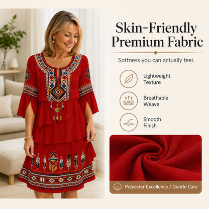 💃Women's Vintage Ethnic Print Tiered Dress