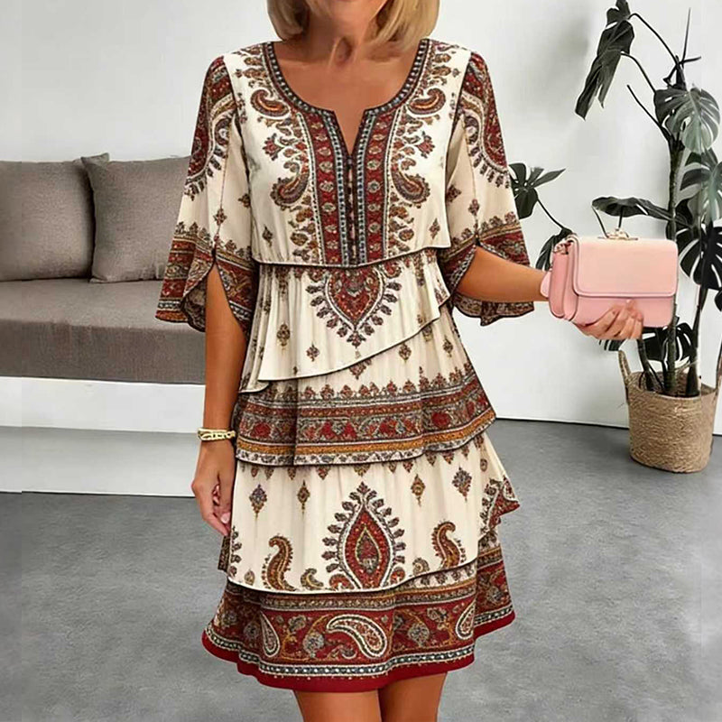 💃Women's Vintage Ethnic Print Tiered Dress