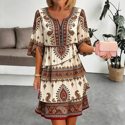 💃Women's Vintage Ethnic Print Tiered Dress