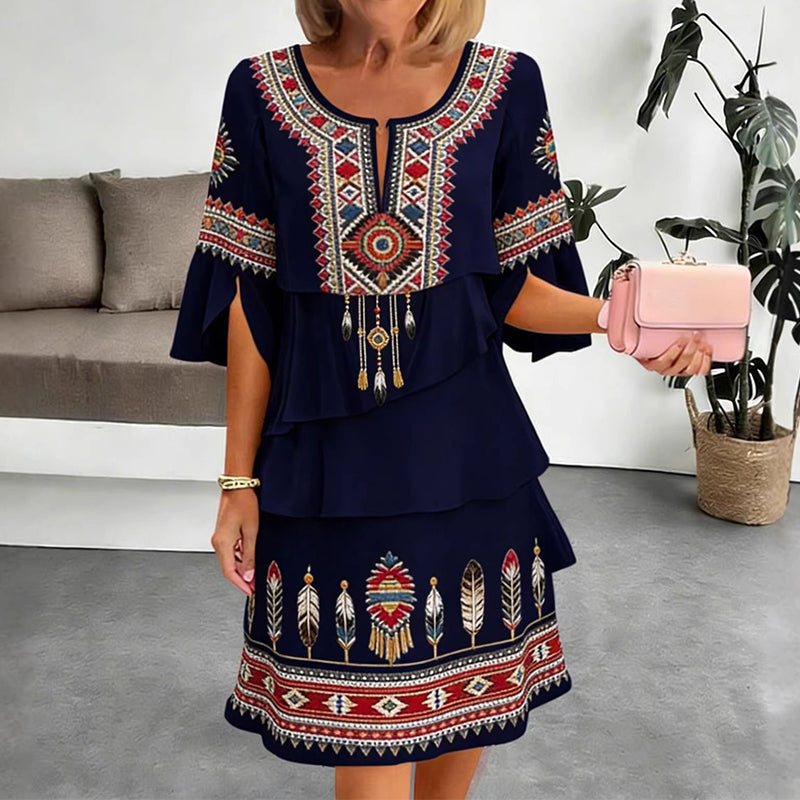 💃Women's Vintage Ethnic Print Tiered Dress