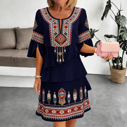 💃Women's Vintage Ethnic Print Tiered Dress