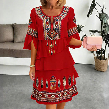 💃Women's Vintage Ethnic Print Tiered Dress
