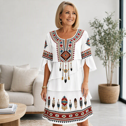 💃Women's Vintage Ethnic Print Tiered Dress