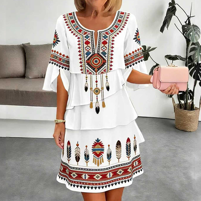 💃Women's Vintage Ethnic Print Tiered Dress