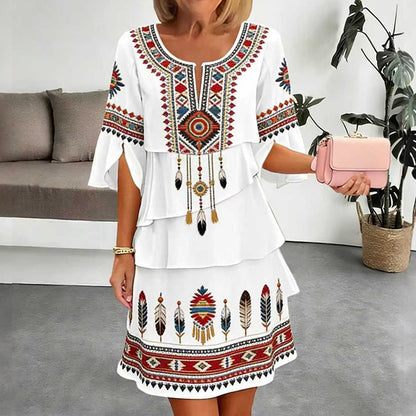 💃Women's Vintage Ethnic Print Tiered Dress