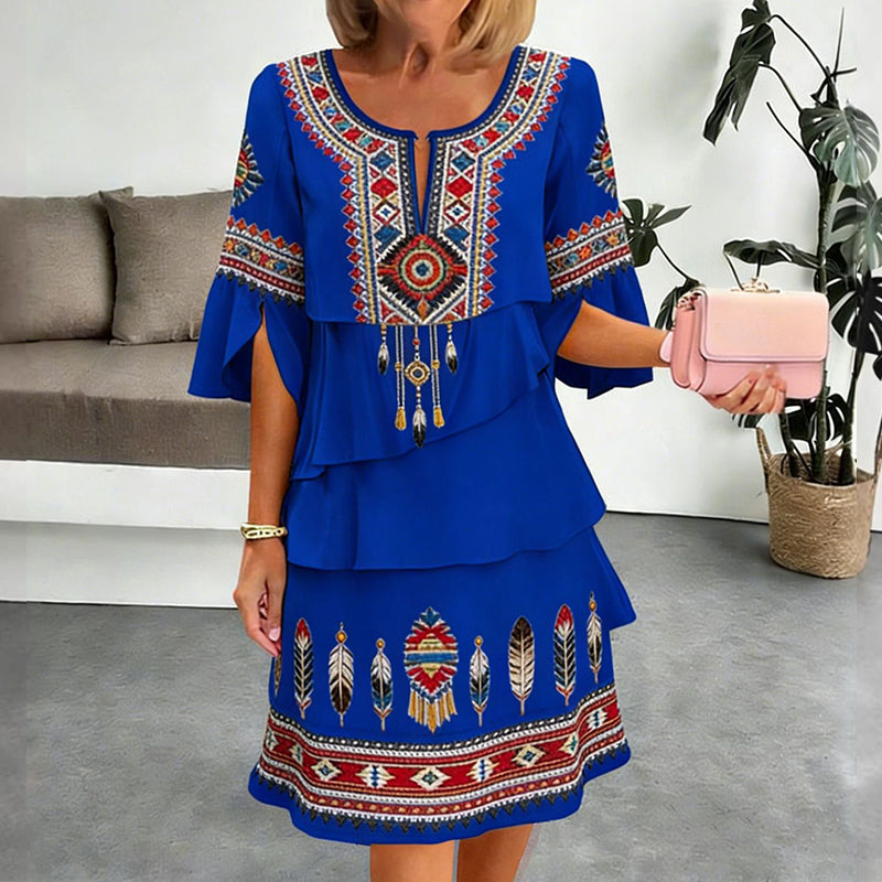 💃Women's Vintage Ethnic Print Tiered Dress