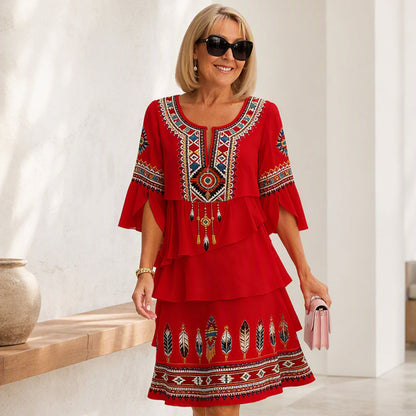 💃Women's Vintage Ethnic Print Tiered Dress