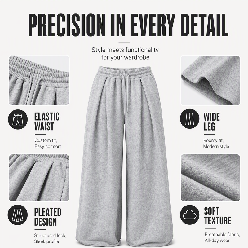 Trending Now⭐👖 Pleated Wide-Leg Sweatpants – Relaxed Fit & Drawstring Waist for Effortless Comfort Style