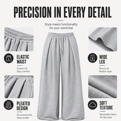 Trending Now⭐👖 Pleated Wide-Leg Sweatpants – Relaxed Fit & Drawstring Waist for Effortless Comfort Style