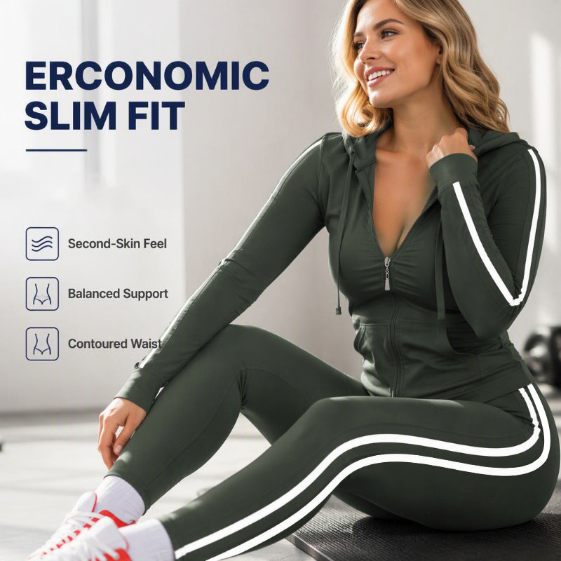 ✨ Sporty Everyday Comfort | Women's Striped Zip-Up Hoodie & Pants 2-Piece Set