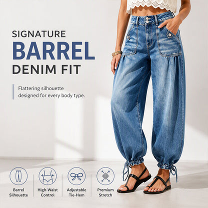✨ Flattering Denim Style ☁️ Women's High-Waisted Adjustable-Hem Barrel Jeans