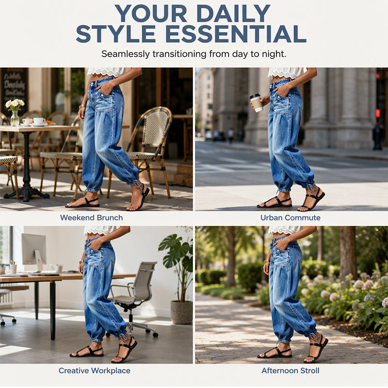 ✨ Flattering Denim Style ☁️ Women's High-Waisted Adjustable-Hem Barrel Jeans