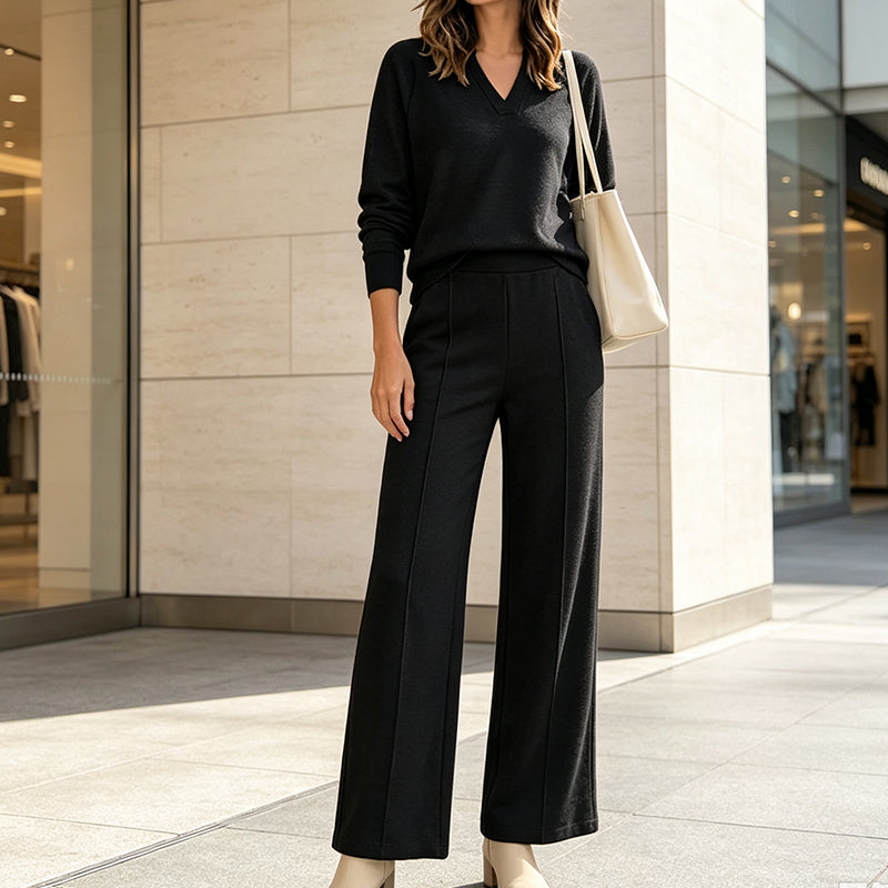 🍂Women's 2 Piece Outfits V Neck Lounge Set | Raglan Long Sleeve Top & Wide Leg Pants