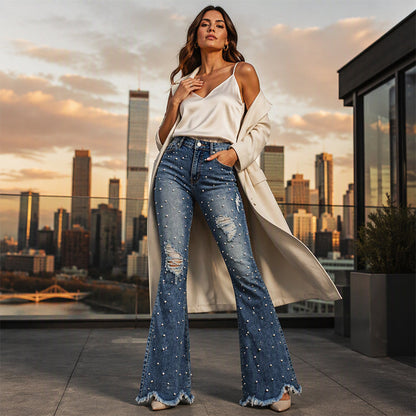 Women’s High-Waisted Distressed Flare Jeans