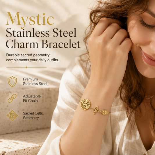 Adjustable Stainless Steel Chain Charm Bracelet featuring Cross Pentagram and Witch Knot Pendants